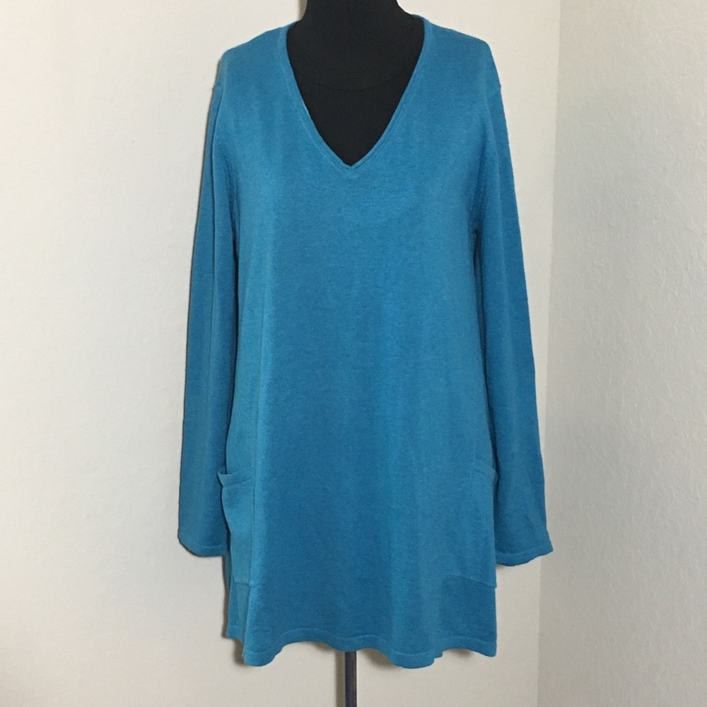 J. Jill Cashmere Blend VNeck Tunic Sweater Blue M